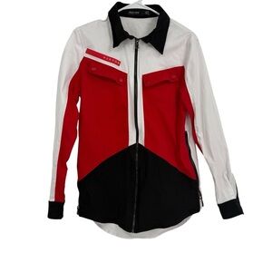 Hudson Outerwear Men’s Zip Front Color Block Shirt Long Sleeves Red Black size S